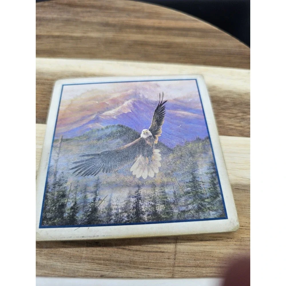 Set Of 4 Stone Coaster With American‎ Eagle In Flight